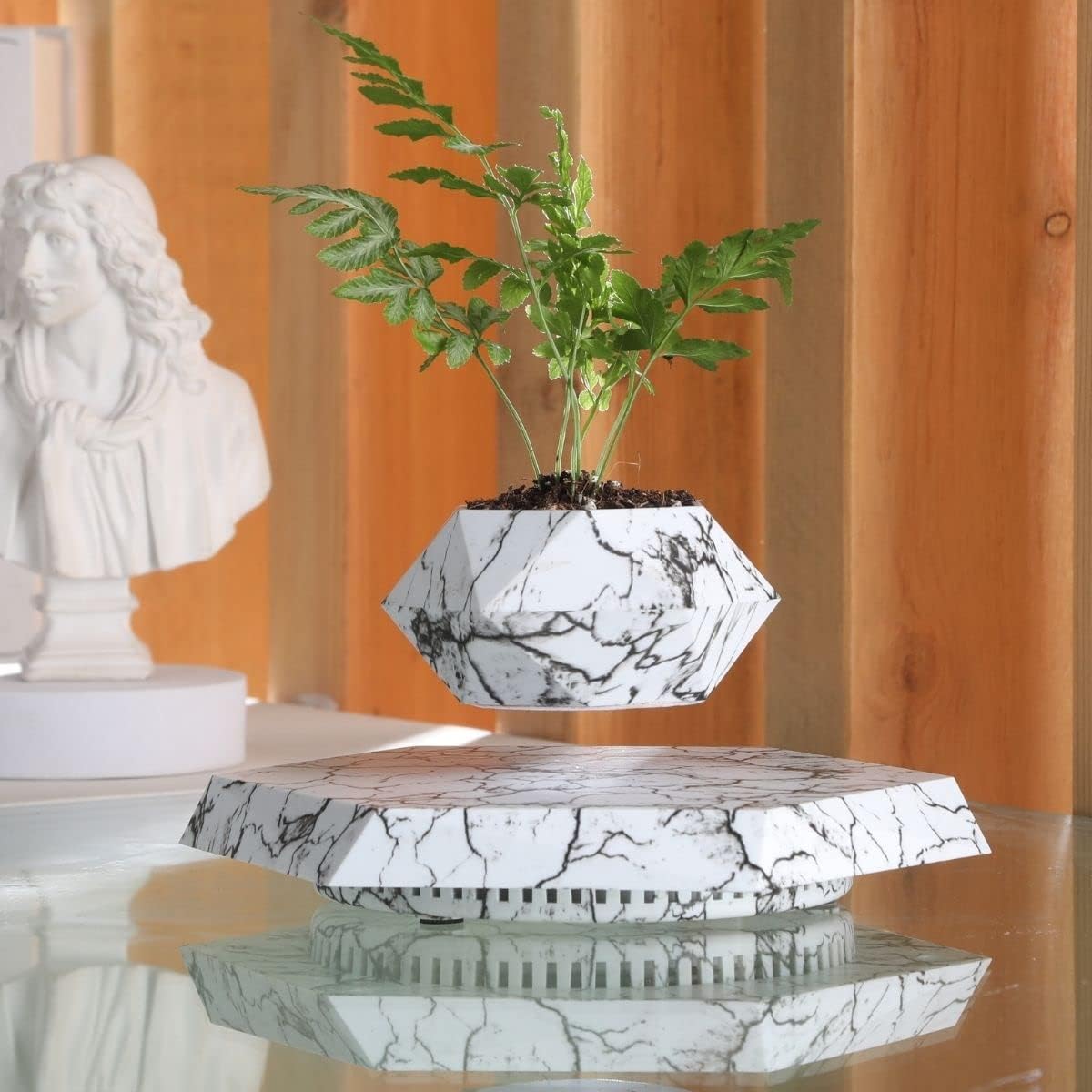 MOOCCI Floating Plant Pot - Magnetic Levitating Plant Pot for Succulents, Air Bonsai and Fake Flowers and Plants, Unique Decor for Home, Office and Desk, Father's Day (Marble)