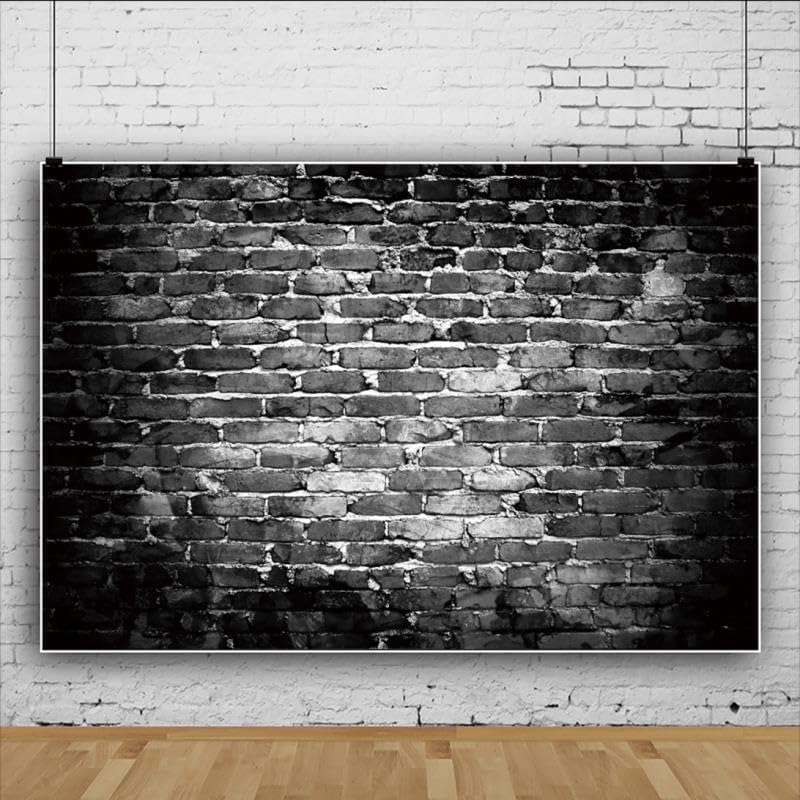 Yeele 15x8ft Black Brick Wall Backdrop for Photography Rustic Vintage Black Grey Stone Brick Wall Background for Birthday Theme Party Kids Adults Men Women Artistic Portrait Photo Vinyl Shoot Props