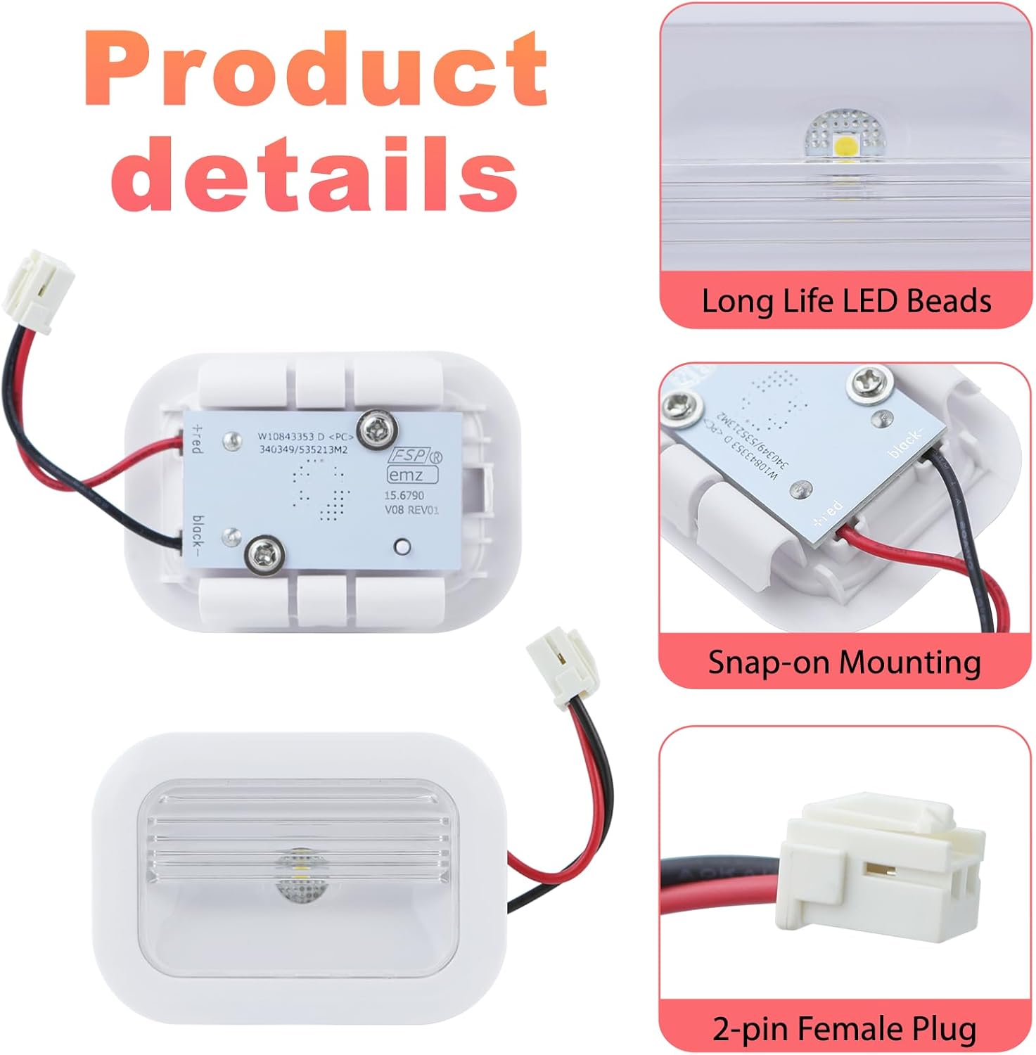 Refrigerator Parts W10695459 Refrigerator LED Light Module Assembly Compatible for Whirlpool Maytag,Refrigerator LED Light Board Replaces W10843353,W11126053, W10660728, W10279030, W11205083