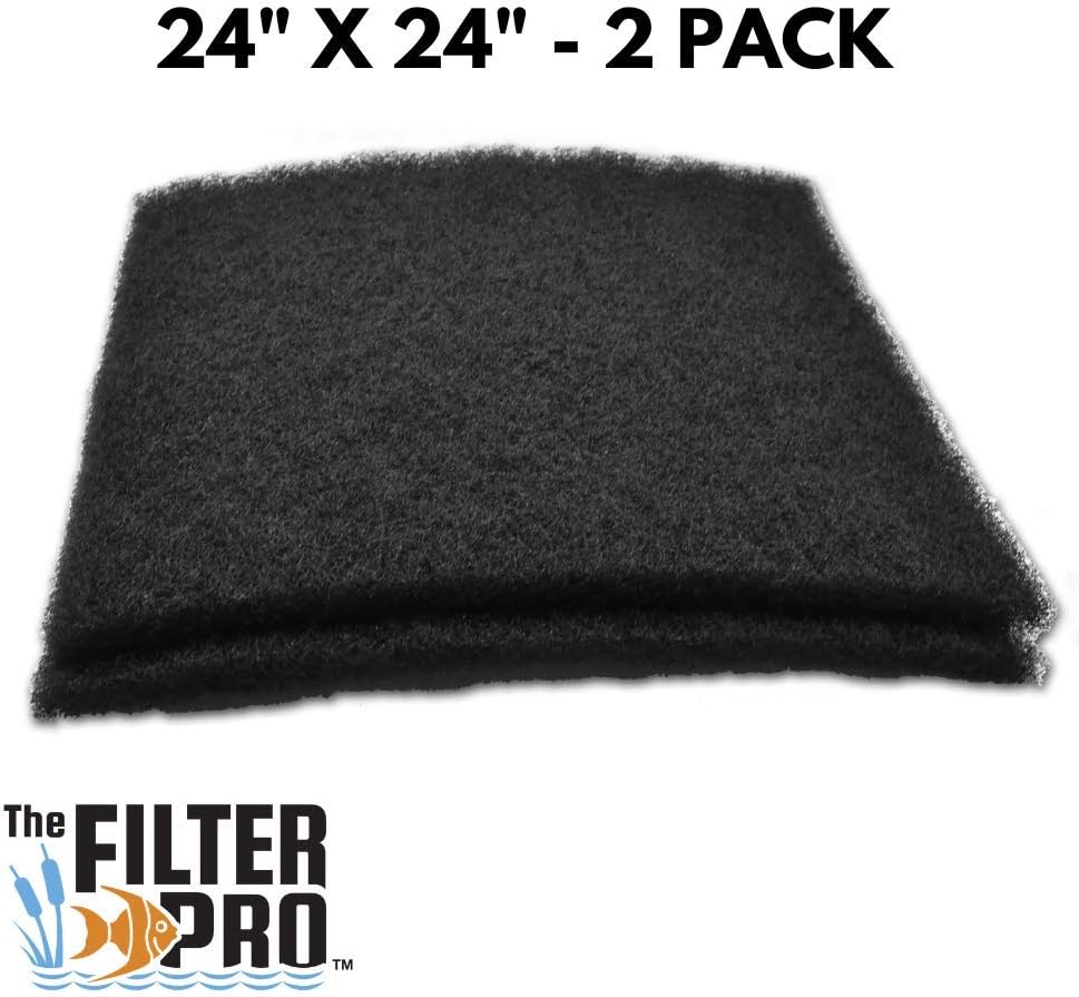 Black Coarse Filter Media, 1.25" Thick, 24" x 24" Pads, 2 Pack, Perfect for Aquariums, Ponds or Water Gardens, Made in USA