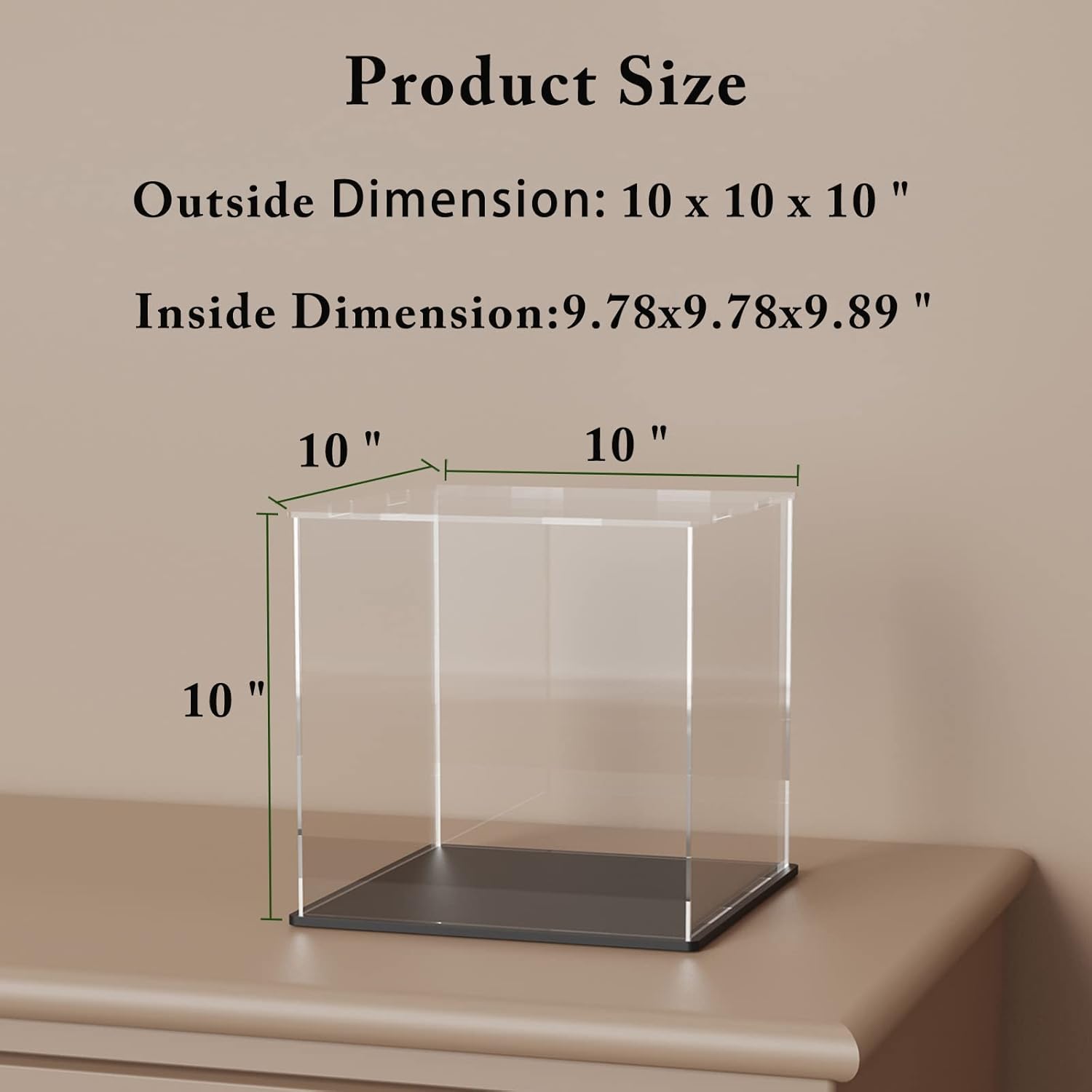 SVENJBB Acrylic Display Case, 10x10x10 Inch Cube Acrylic Boxes for Display, Clear Display Cases with Matte Black Base and Lid for Collectibles and Figures