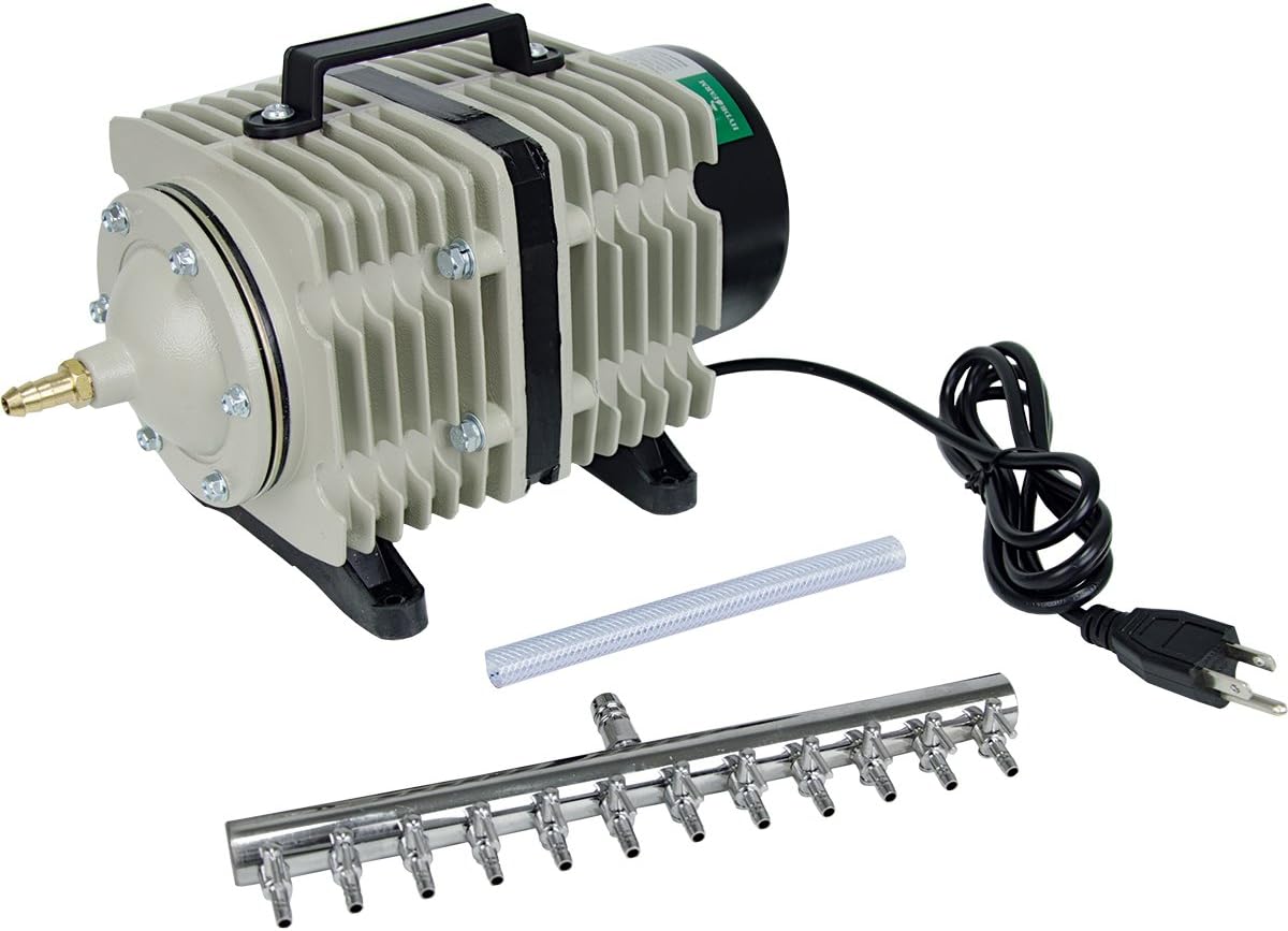 Hydrofarm Active Aqua AAPA110L 112W 1750 GPH Commercial Pond Hydroponics 12 Outlet Air Pump, Black