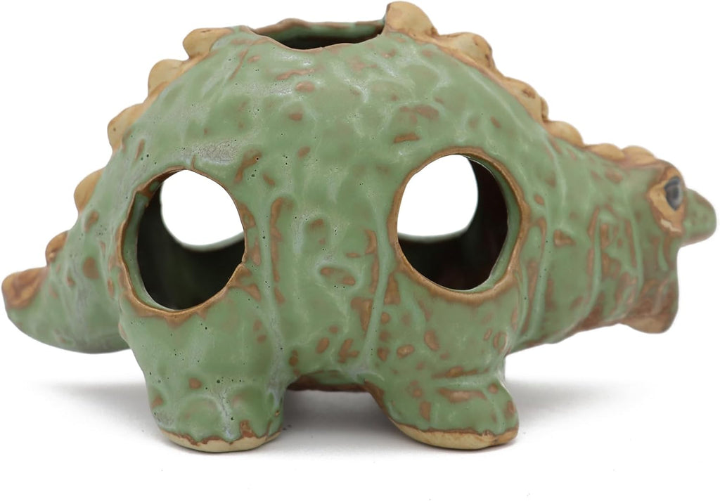Aquarium Ceramic Decorations Hideout, Cut Ceramic Dinosaurs Cave Rock for Cichlids, Betta Tank Decor