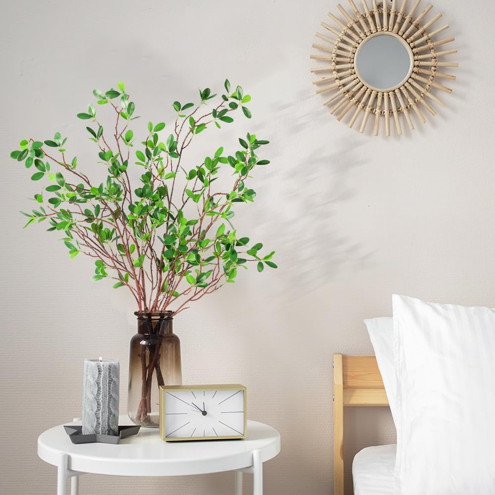 Artificial Plants 3Pcs Faux Greenery Eucalyptus Stems,Faux Branches for Vase Filler,Artificial Ficus Twig Branches Stems for Shop Garden Office Home Décor