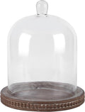 14" Large Handmade Sturdy Glass Cloche With Brown Beaded Wooden Base In Farmhouse & Cottage Style, For Terrarium, Trinkets, Cakes, Figurines (Brown, 10"x14")