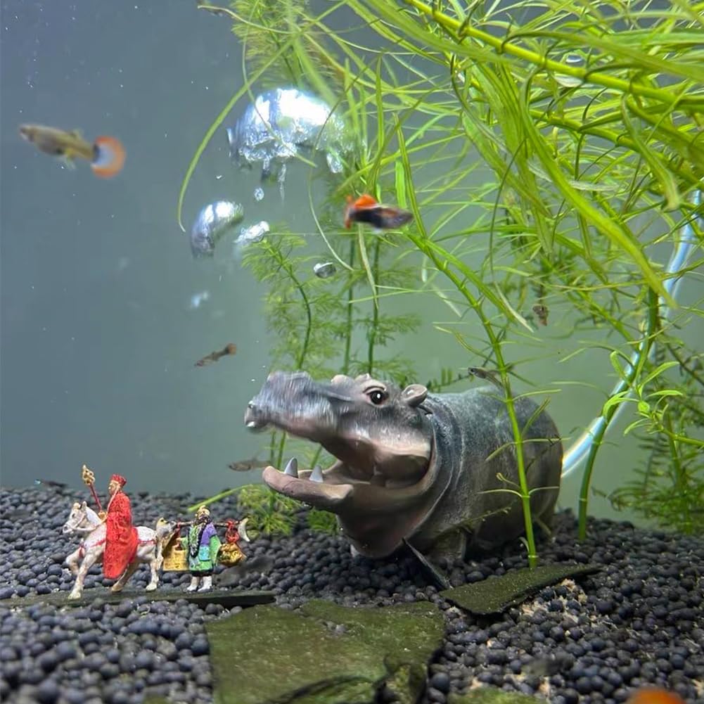 Fish Tank Bubbler Decorations Aquarium Ornament Kit with Air Stone Pump - Hippo Aquarium Decor
