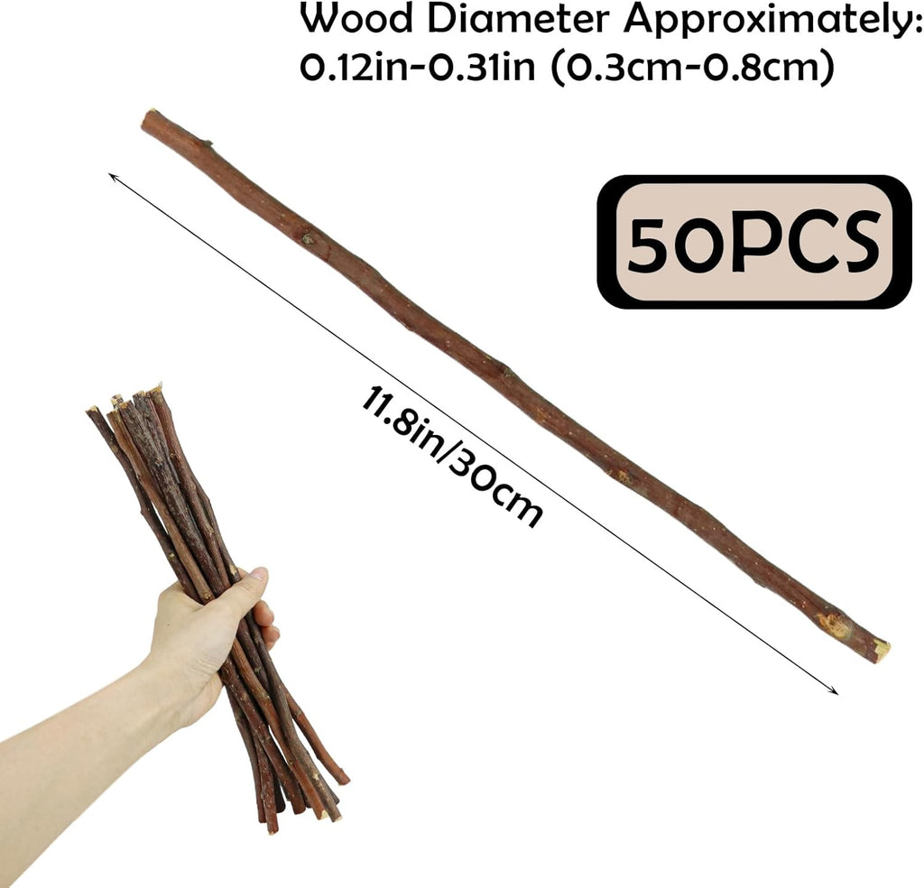 50Pcs Natural Twigs, Driftwood Branches, Unfinished Timber Rods for Model Making, Home Decor & Art Supplies (Brown 30CM)