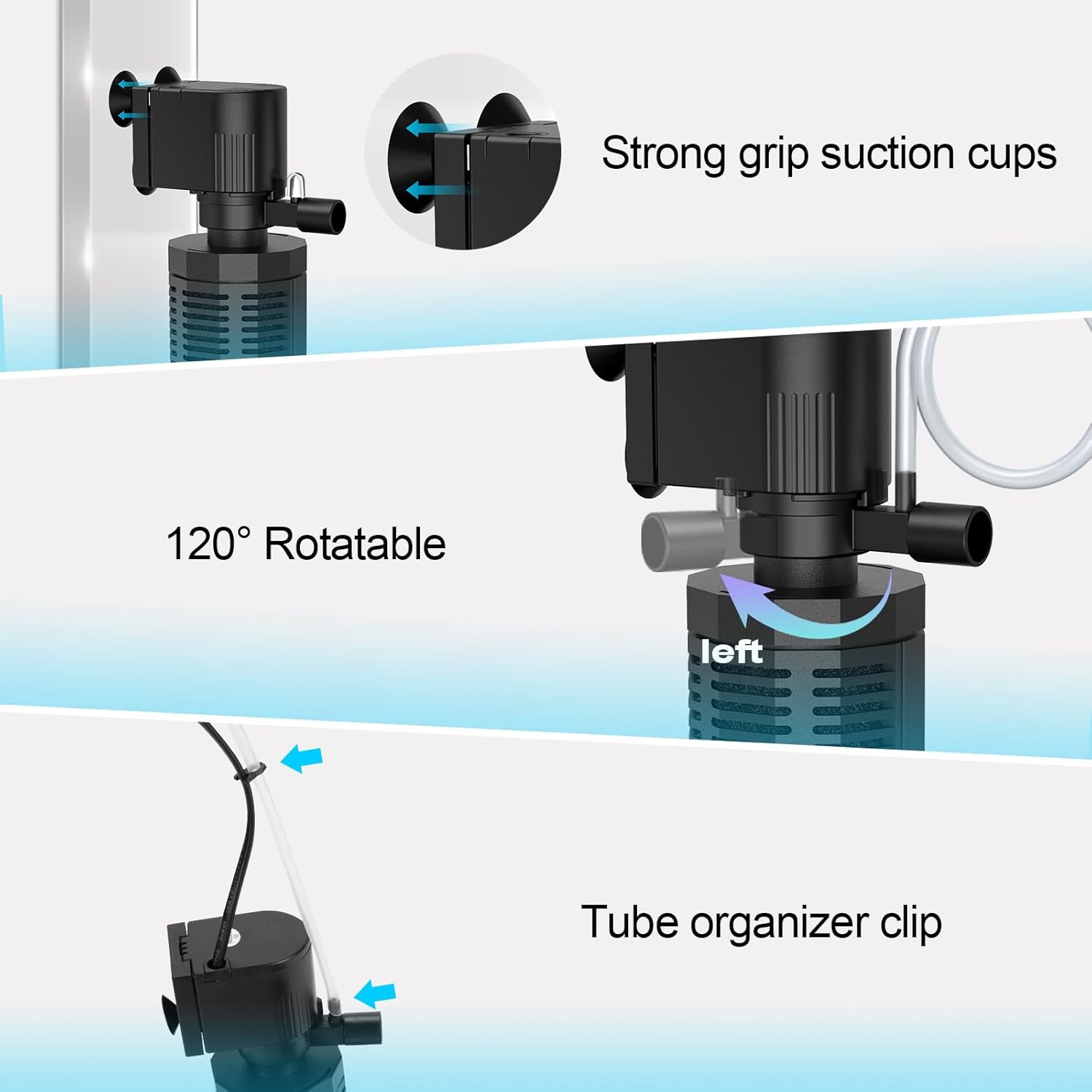 Aquarium Internal Filter for 20-50 Gallons, Ultra-Quiet Fish Tank Filter Biochemical Filtration 320GPH Powerful Pump Submersible Aquarium Filter Tank Clear Air Supply (13W Filter)