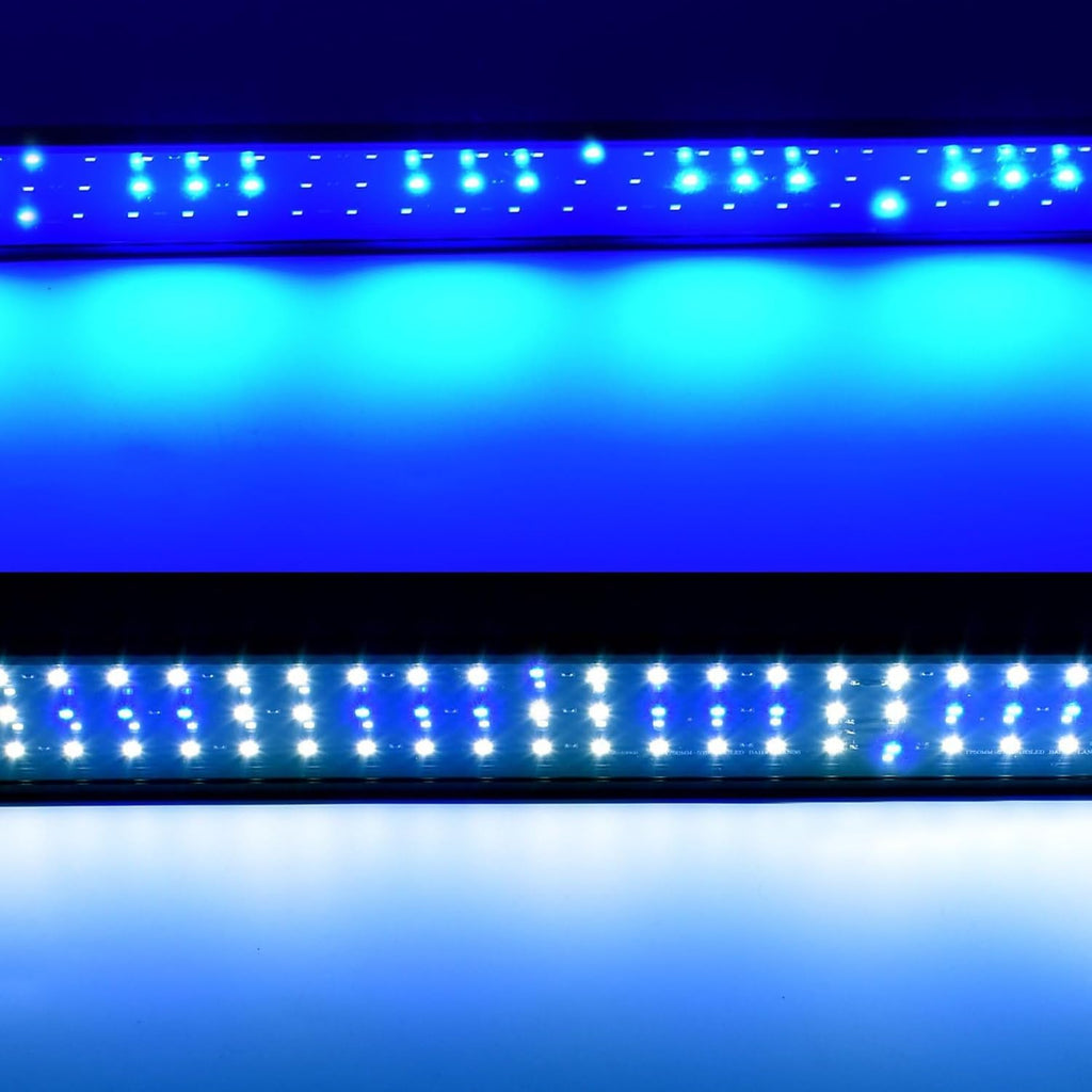 KZKR Aquarium LED Fish Tank Light 16-84 inch Remote Control Hood Lamp for Freshwater Saltwater Marine Full Spectrum Blue and White Decorations Light (Blue and White 48-60 inch)