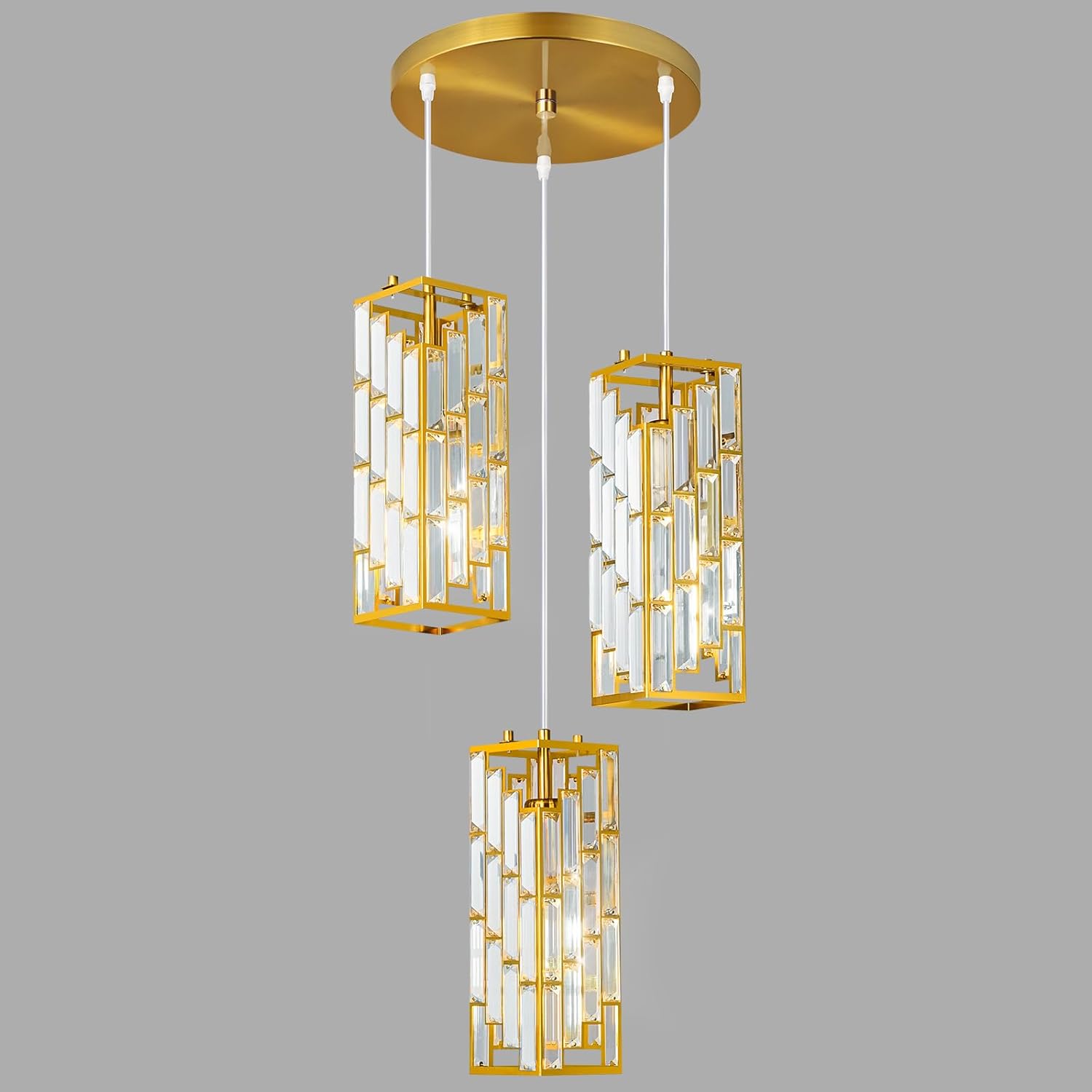 Gold Pendant Lighting Modern Pendant Light, Mini Crystal Chandeliers,Adjustable Pendant Light Fixture for Kitchen Island Dinning Room Bedroom (3 Light)