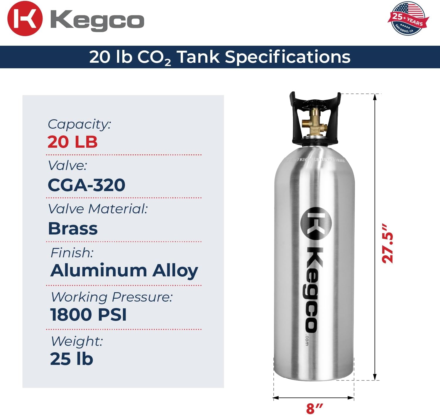 Kegco 20 lb. Aluminum Tank Co2 Cylinder