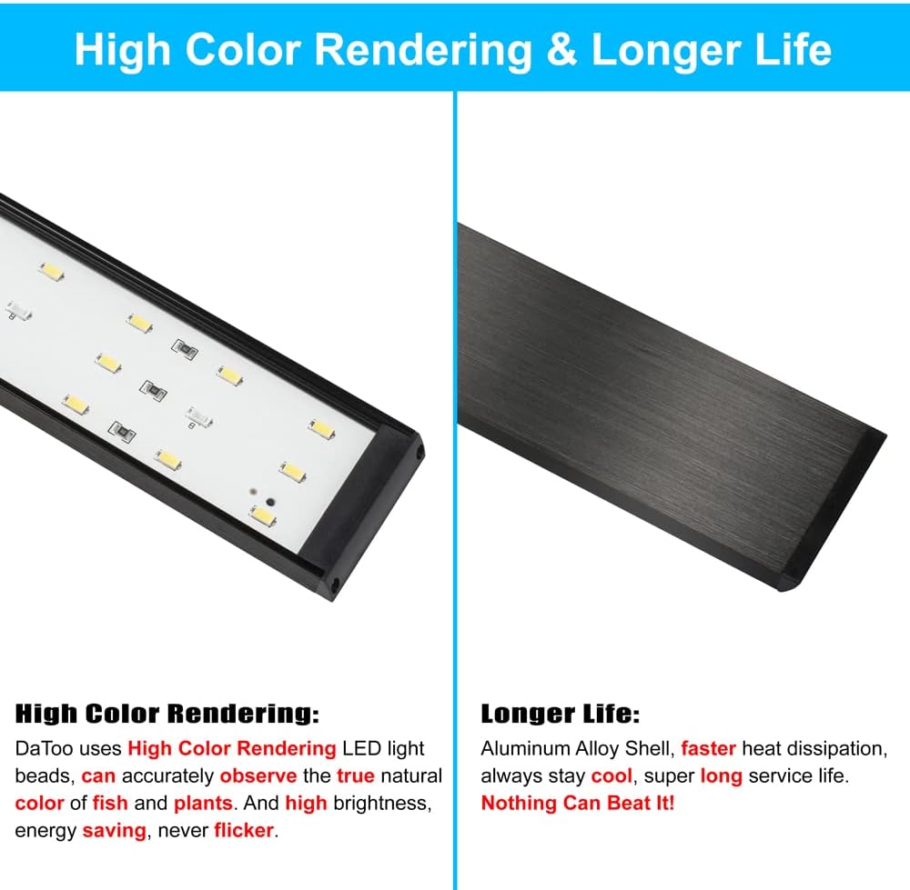 Aquarium Light Small LED Clip Light for Fish Tank 7W with Timer&Dimmer, 1 Yr Warranty
