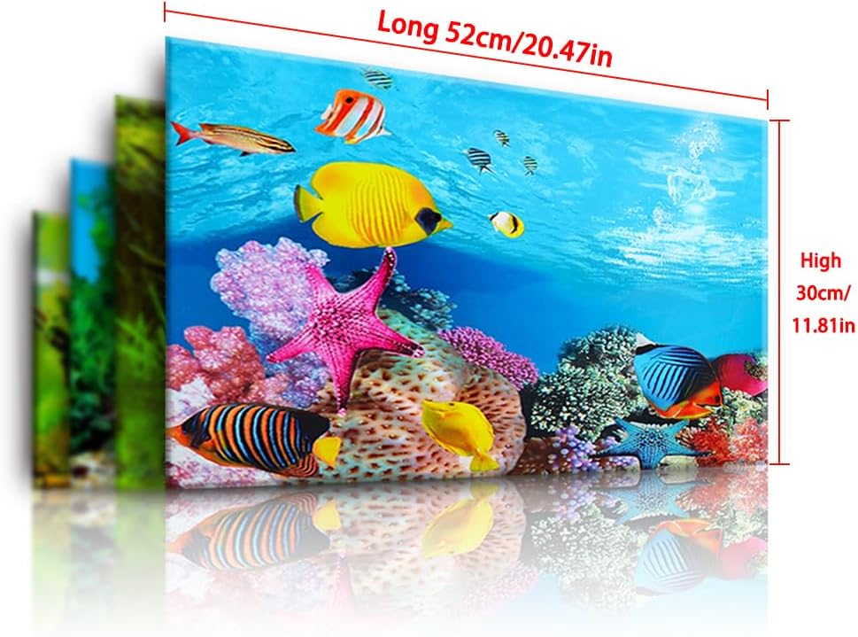 YUANGUANGUANDouble Sided Fish Tank Background 12 x 20 Inches for Fish Tanks Aquarium Backgrounds Decorative Poster Paper Sticker Waterproof Fish Tank Wallpaper