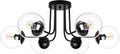 KoKo&Yukina 6-Light Modern Semi Flush Mount Ceiling Light Fixture Mid Century Ceiling Light Globe Ceiling Light with Clear Glass Shade Matte Black Finish for Bedroom Hallway Dining Room Living Room