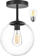 KoKo&Yukina Mid Century Modern Globe Semi Flush Mount Ceiling Light Fixture Clear Glass with Finish Black Globe Ceiling Light for Aisle Porch Stairway Closet Kitchen Laundry Room(Bulb Incl.)