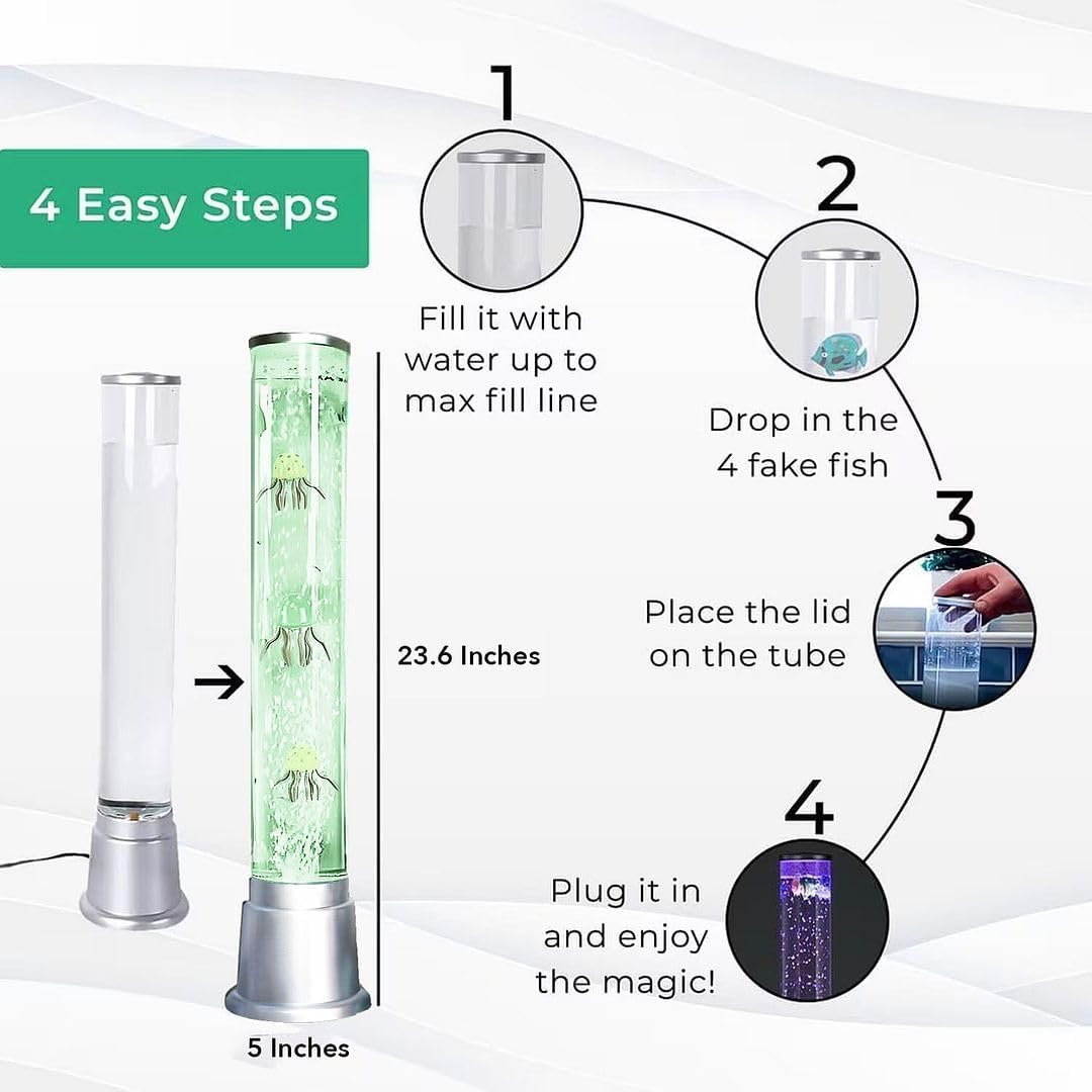 Jellyfish Lamp Bubble Lights with 6 LED Color Automatic Changing Night Light Moving Jelly Fish Aquarium - Sensory Tube Tower Table Desk Lava Lamp for Bedroom Home Decor Christmas Gifts 1.9FT