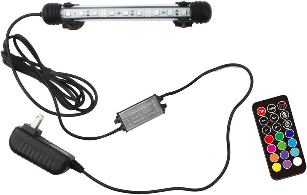 LED Aquarium Light, 7.5inch Colorful Fish Tank Light Submersible Underwater Crystal Glass LEDs Lights, 9 LEDs Beads, Brightness Adjustable Memory Function, LED Light bar Stick for Fish Tank
