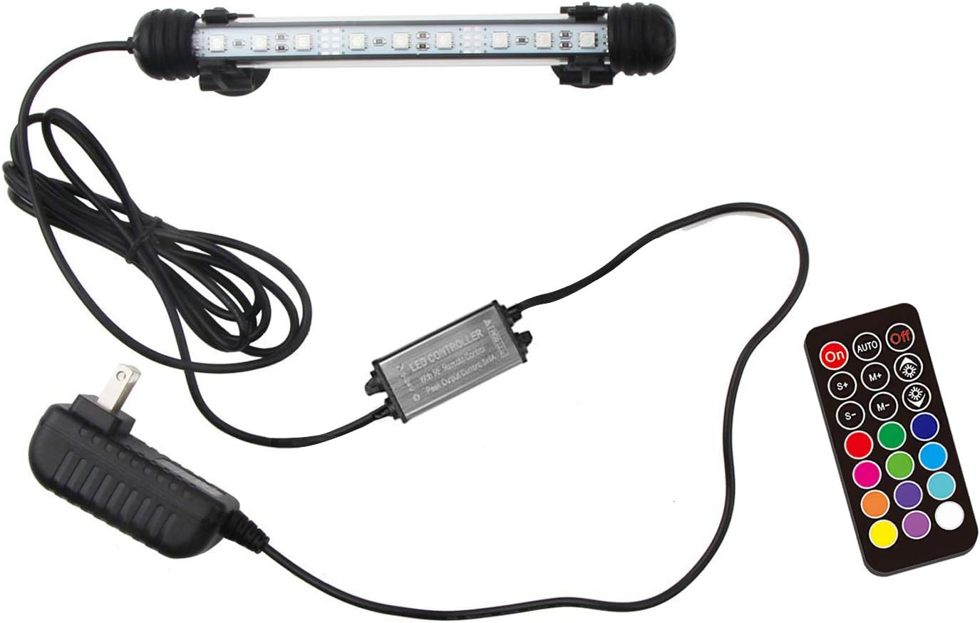 LED Aquarium Light, 7.5inch Colorful Fish Tank Light Submersible Underwater Crystal Glass LEDs Lights, 9 LEDs Beads, Brightness Adjustable Memory Function, LED Light bar Stick for Fish Tank