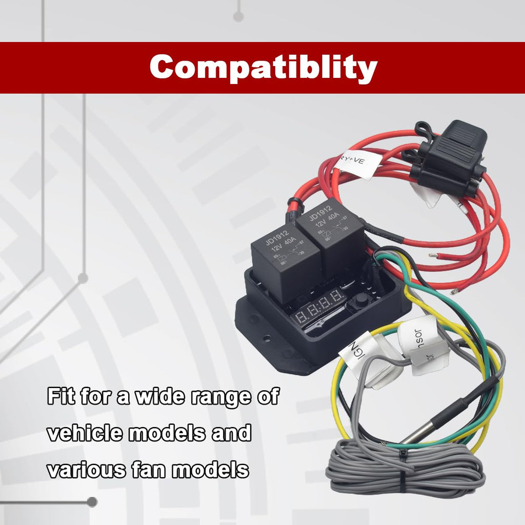 Digital Radiator Fan Controller Switch 12V/24V Kit with Adjustable Temperature Range 104-230°F, LED Display, Dual Fan Relay Replacement 0444
