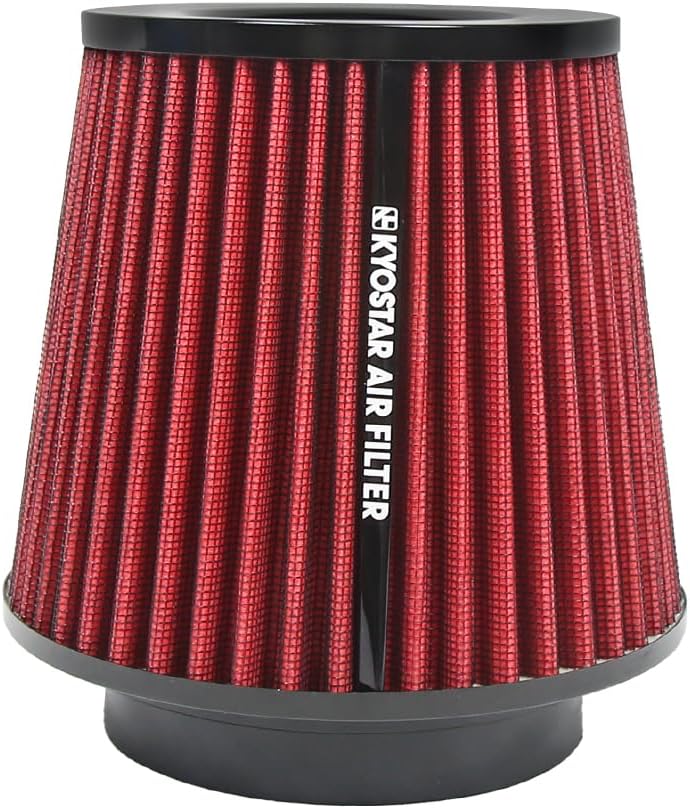 Kyostar 3/3.5/4inch Inlet Cold Air Intake Cone Replacement Performance Washable High Flow Dry Air Filter, Red