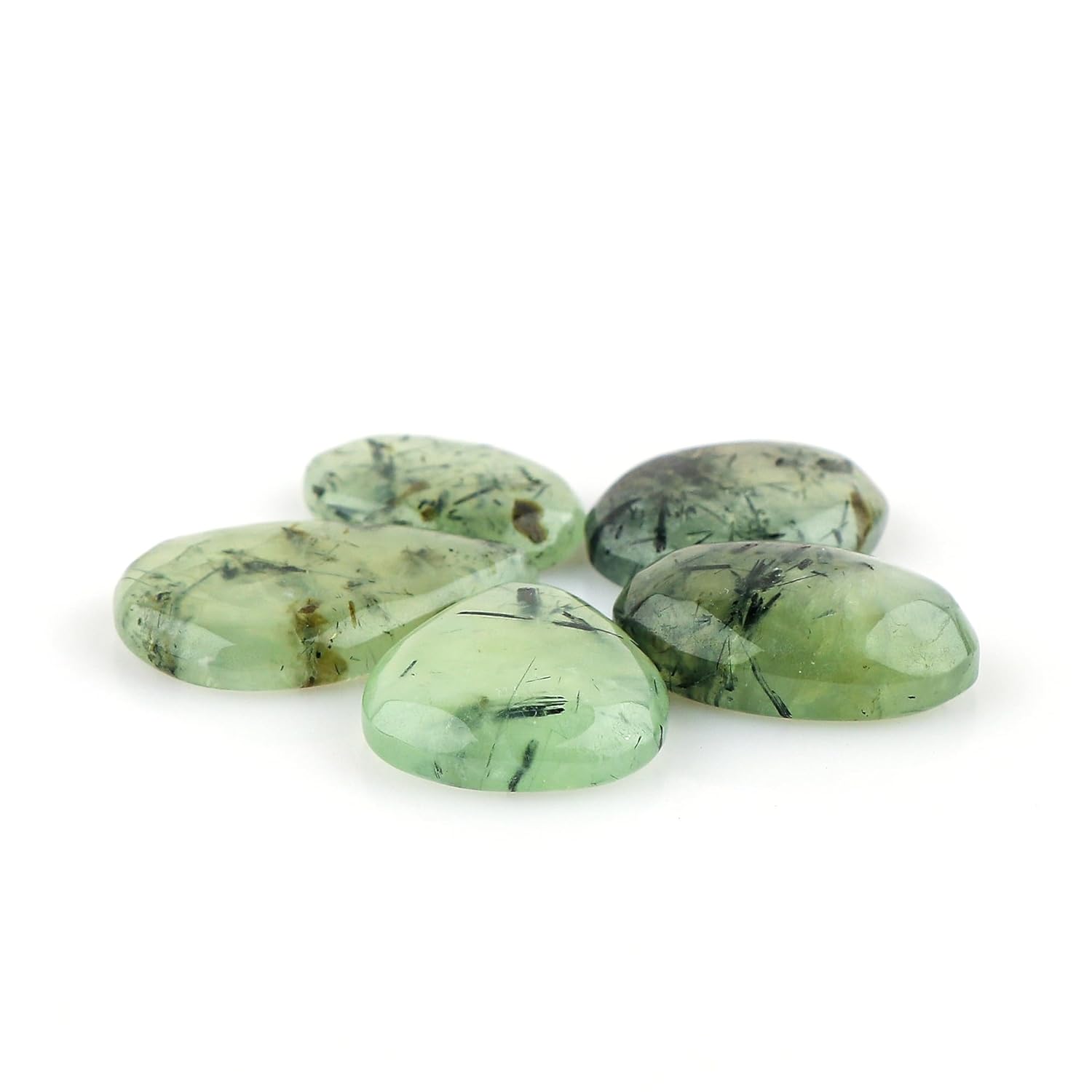 CRYSTALIS Wholesale 5pcs Natural Green-Rutile Loose Gemstone Bulk Cabochons Jewelry Making Supply, Chakra Healing Polished Stones, Wire Wrapping, DIY, Gem Collection, Mix-Shape, 20+mm