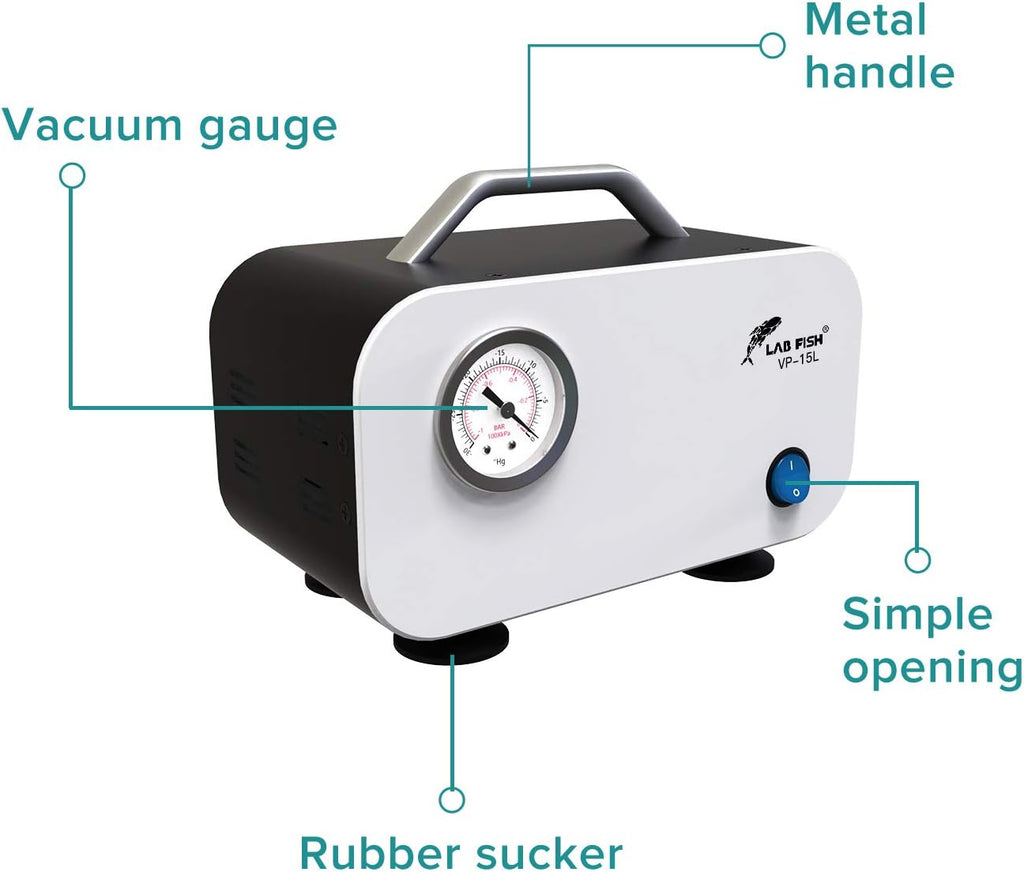 LAB FISH Laboratory Vacuum Pump Portable Oilless Diaphragm Lab Vacuum Filtration 15L/min with Rubber Tube,110V-220V