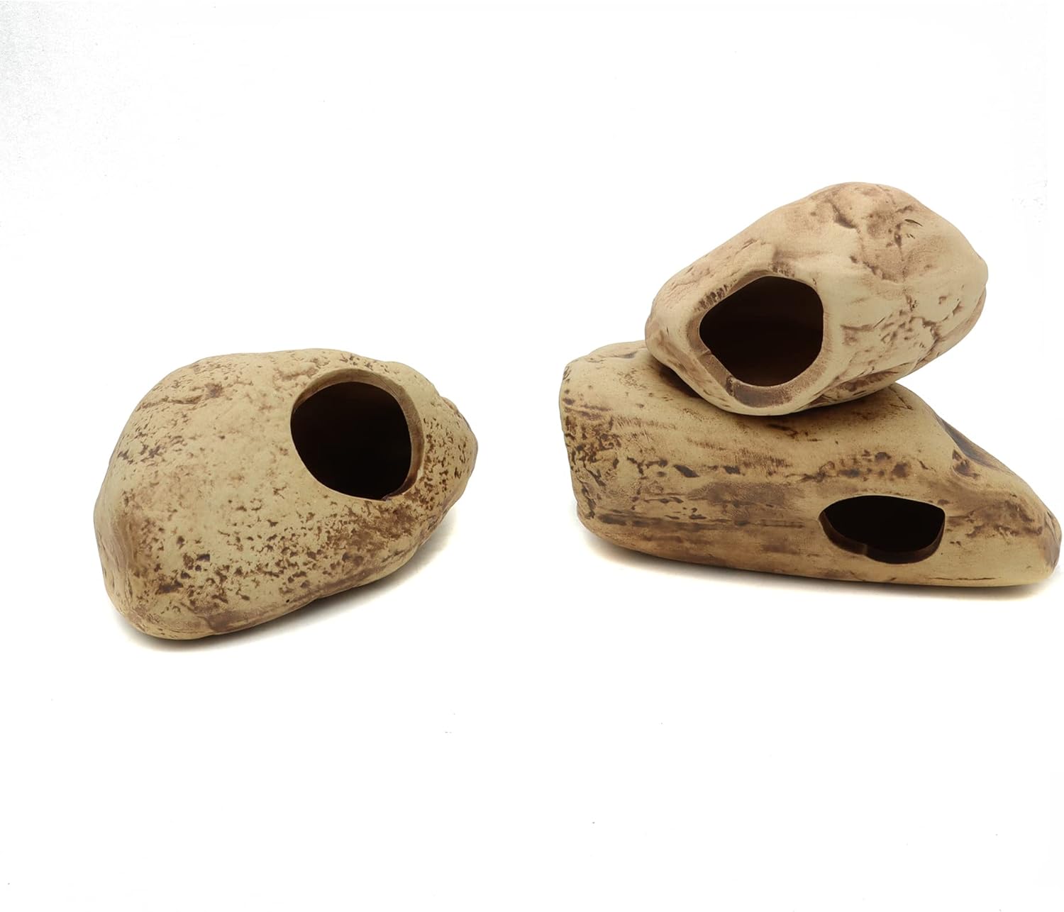 ALEGI Stackable Aquarium Ceramic Decorations Rock Caves,Betta Fish Tank Decor Accessories,Hideaway for Shrimp Cichlid Hiding Breeding Spawning (Set of 3)