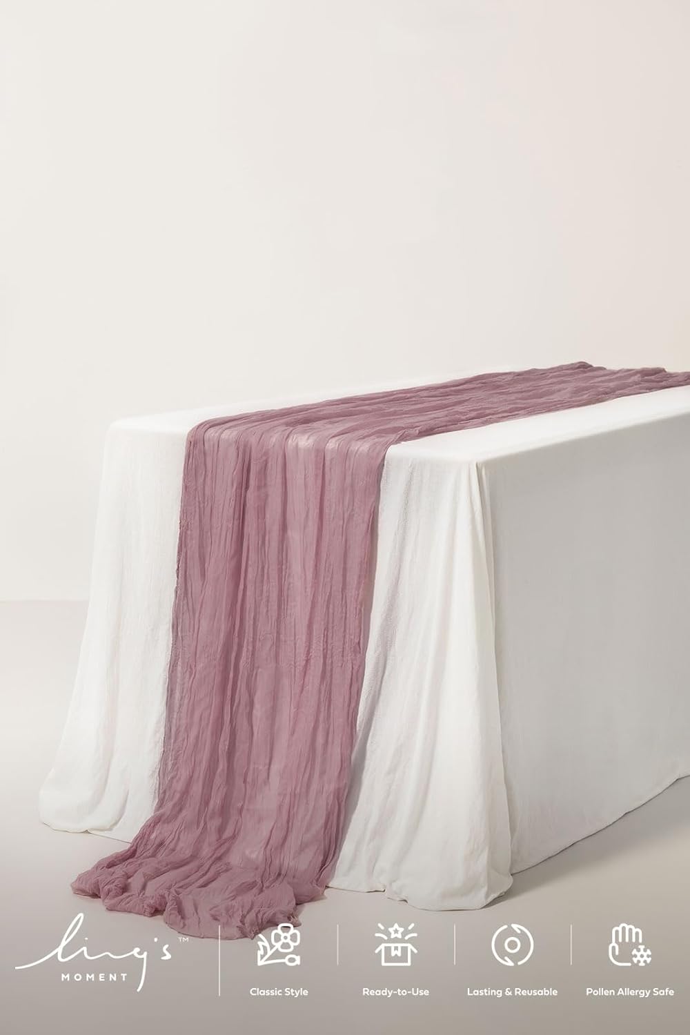 Ling's moment 14Ft Lilac & Gold Cheesecloth Table Runner Boho Chic Gauze Semi-Sheer Tablecloth for Wedding Celebrations for Baby Shower Decorations