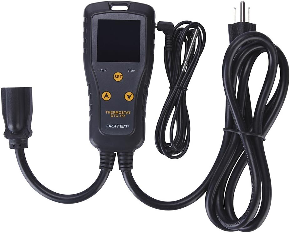 DIGITEN 110V 15A Temperature Controller DTC151 Plug in Thermostat Outlet Digital Temperature Controller for Heat Mat Reptile Greenhouse Aquarium, Heating/Cooling Mode