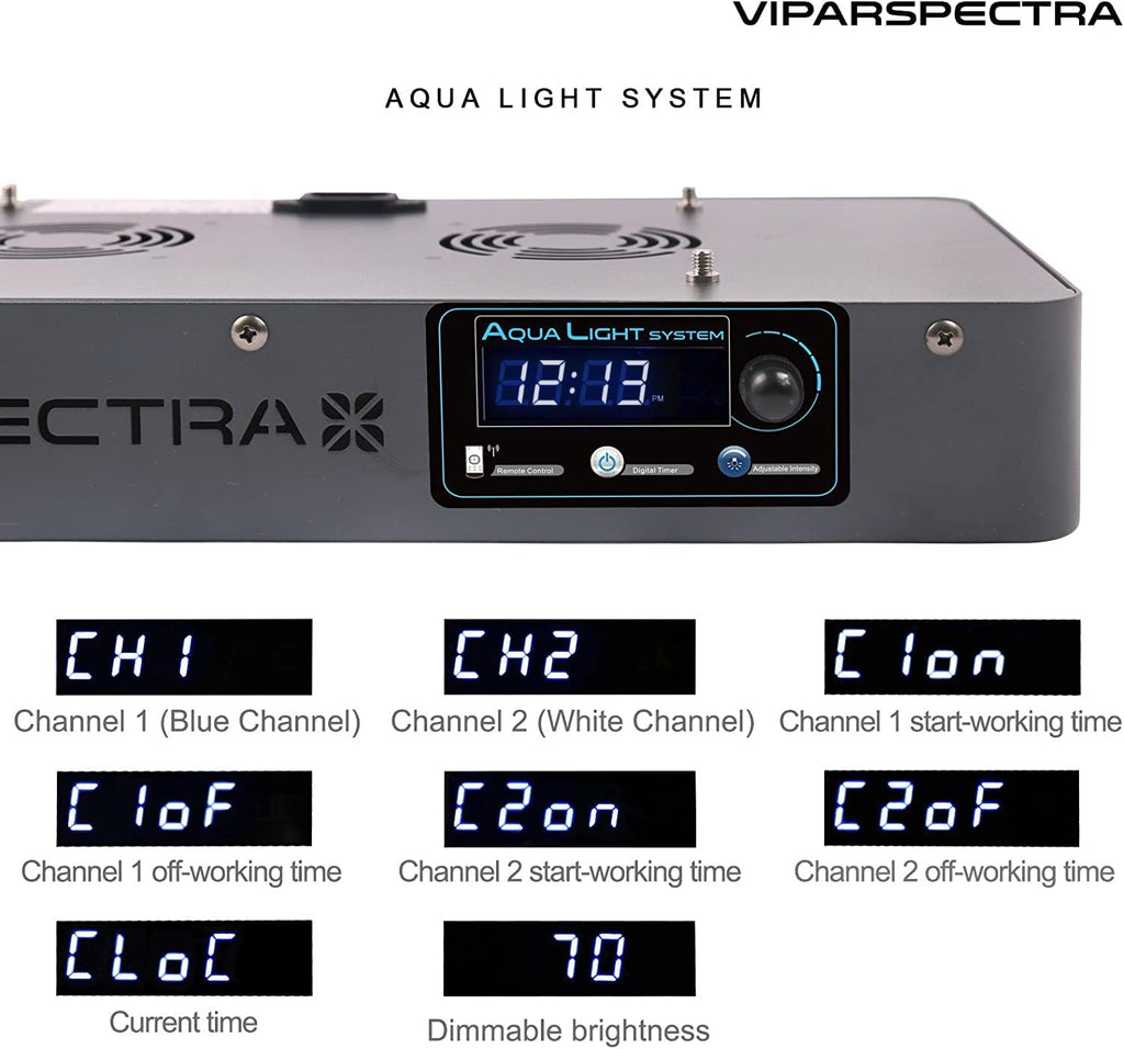 VIPARSPECTRA 165W LED Aquarium Light Dimmable Full Spectrum LED Reef Lights for Coral Saltwater Fish Tank, Remote/Timer Control, Programmable Auto On/Off, Blue/White Dual Channel Brightness 0-100%