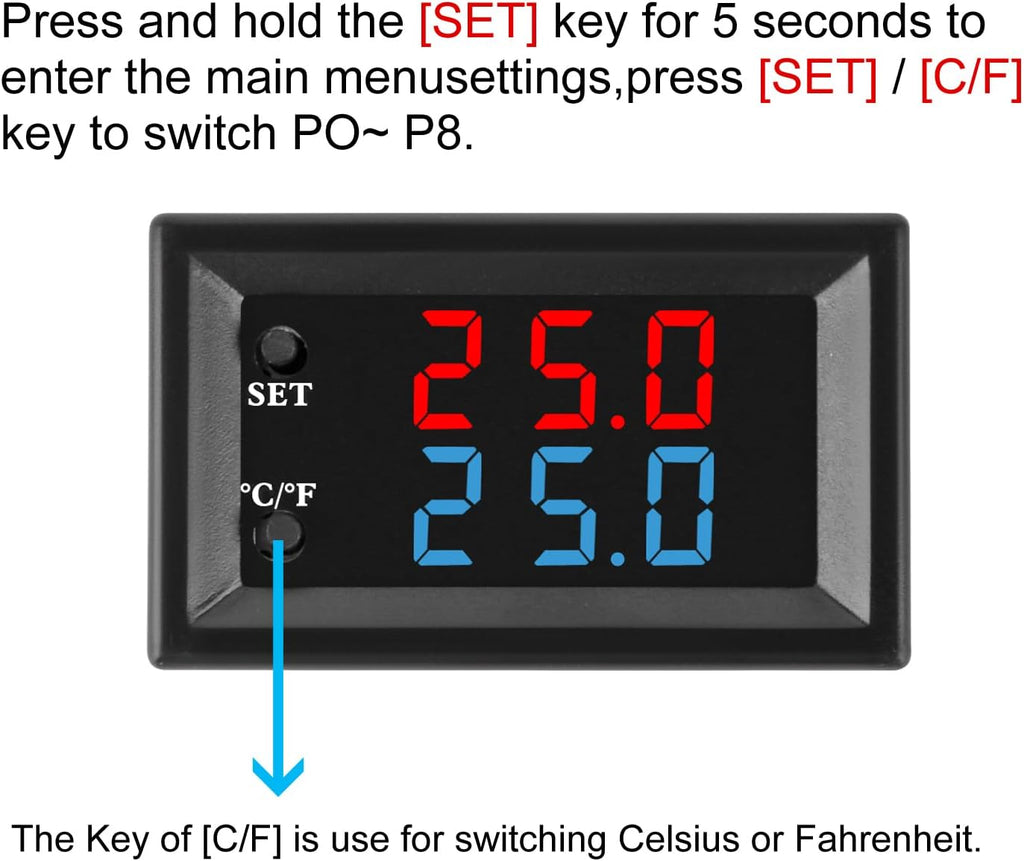 2PCS Digital Thermostat Controller -58F to 230F Programmable Heating Cooling Switch 12V DC with Waterproof NTC Sensor Dual Color LED Display for HVAC Aquarium