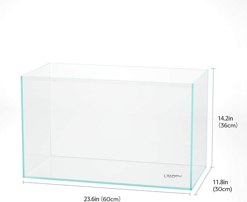 LANDEN 60P 16 Gallon Rimless Low Iron Aquarium Tank, 23.6" W × 11.8" D × 14.2" H (60cm x 30cm x 36cm) 6mm Thickness with Nano Foam Leveling Mat