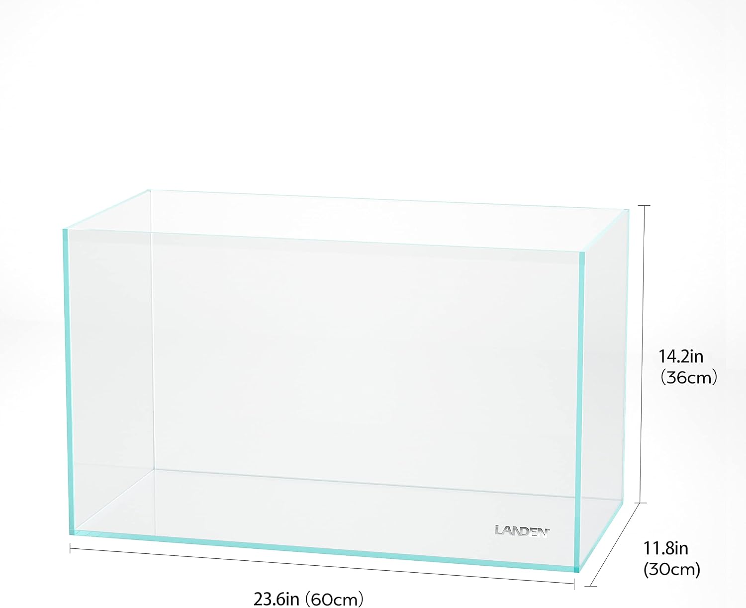 LANDEN 60P 16 Gallon Rimless Low Iron Aquarium Tank, 23.6" W × 11.8" D × 14.2" H (60cm x 30cm x 36cm) 6mm Thickness with Nano Foam Leveling Mat