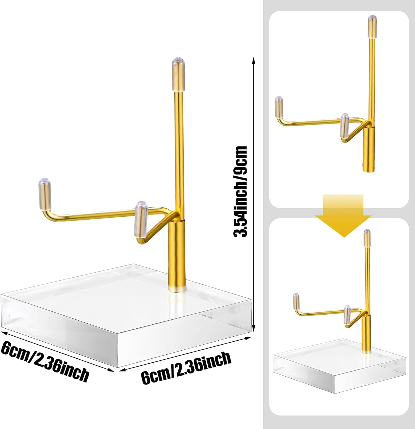 Kigley 8 Pcs Adjustable Metal Arm Display Stand Crystal Holder Easel Display with Acrylic Base Easel Rock Mineral Stand for Geodes Mineral Agate Collection (Gold,2.36 x 2.36 x 3.54 Inches)