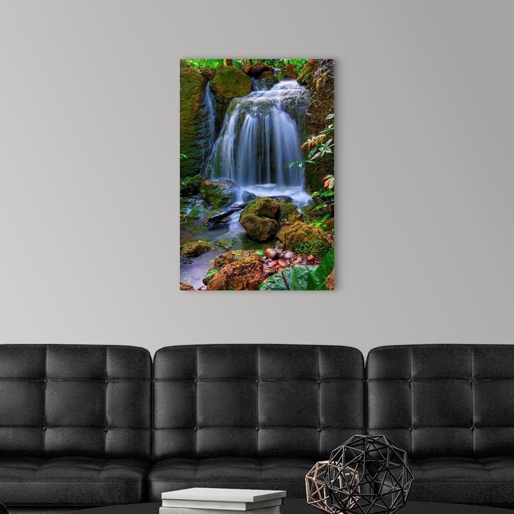 CANVAS ON DEMAND Waterfall in Tropical Rainforest of Fairchild Tropical Gardens, Canvas Wall Art Print, Home Decor, Floral, Flowers, Nature Artwork, 20" x30in