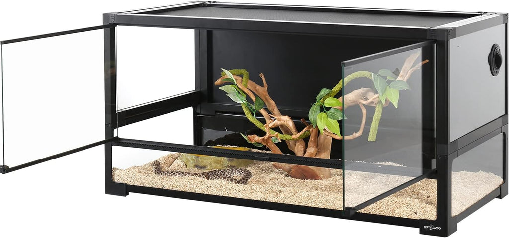 REPTI ZOO 50 Gallon Tempered Glass Reptile Large Terrarium Tank with Black PVC Back Panel Reptile Terrarium 36"x18"x18" Easy Folding