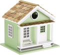 Decorative Wooden Birdhouse for Outdoor Hanging – Handcrafted Miniature Cottage Style with Blue Roof, Front Porch, and Balcony – Garden or Backyard Décor for Wild Birds (Green Lake House)