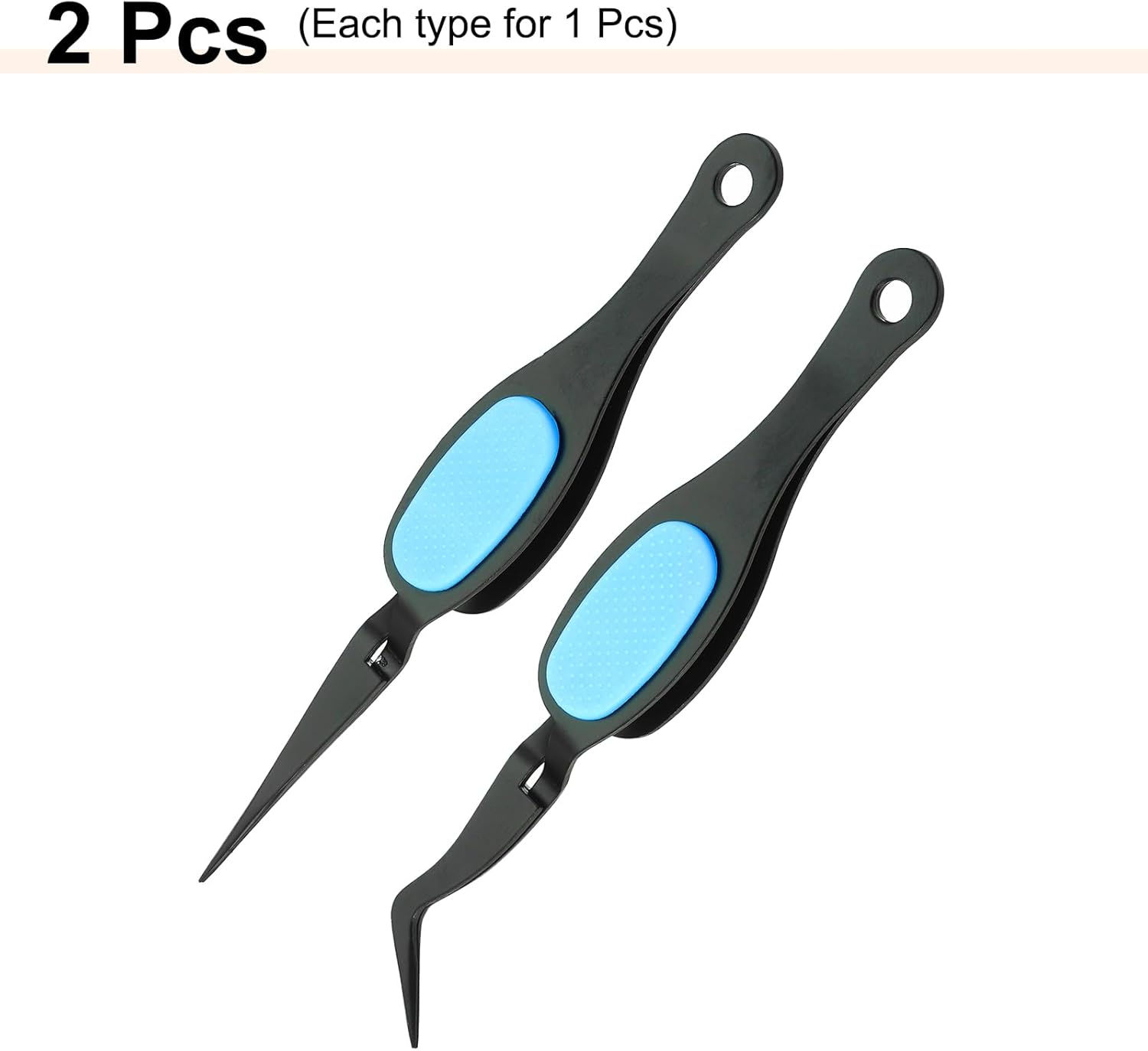 HARFINGTON 2pcs Craft Tweezers Precision Crossing Lock Curved Straight Stainless Steel Soft Reverse Grip Fine Tip Tweezers for DIY Craft Jewelry Beading Electronics, Black Blue