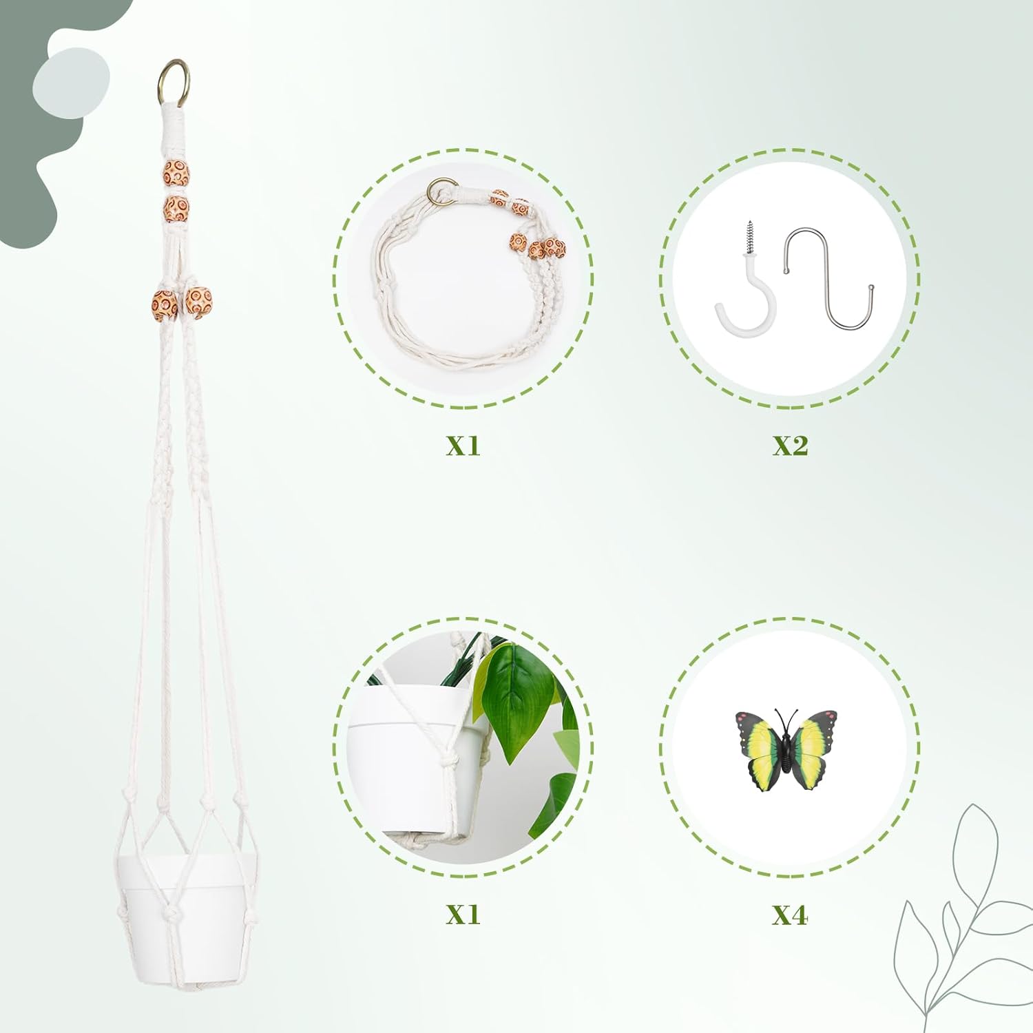 BLEUM CADE 1pcs Fake Hanging Plants Kit with Pot and Plant Hanger, Artificial Pothos Vines Hanging Potted Plant Greenery for Home Living Room Indoor Outdoor Decor