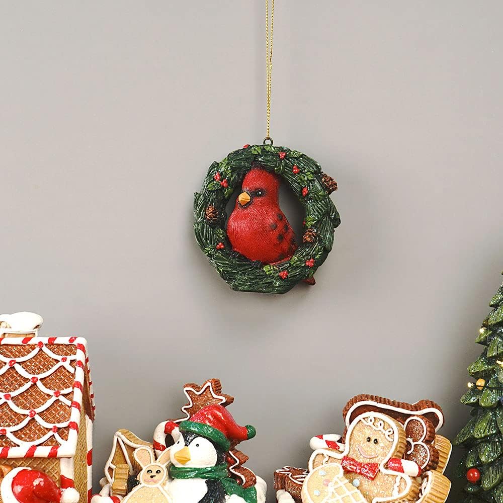 Christmas Small Animal Wreath Swing Ornament Hanging Decor for Xmas Tree Home Office Room Decoration with String (New, Red Bird)