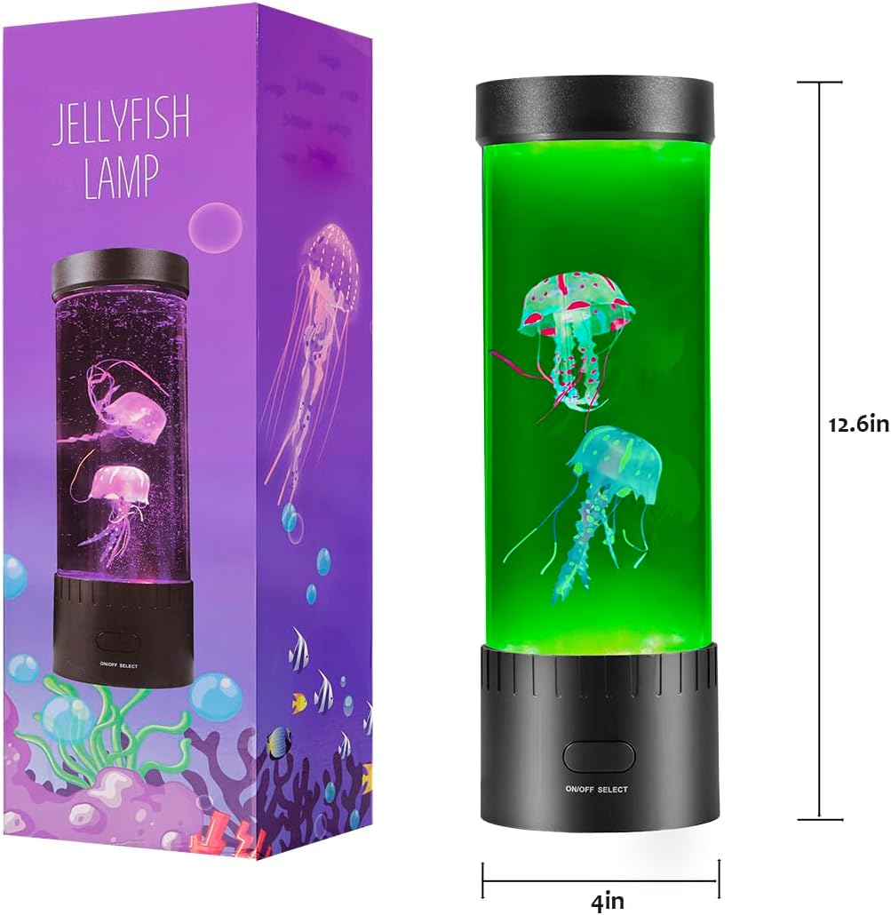 Jellyfish Lamp with Realistic Movement – 2 Lifelike Jellyfish, 16-Color LED Night Light, Lava Lamp Effect & Water-Powered Aquarium Decor for Bedroom, Office, Kids Room – Easy Setup, Whisper-Quiet