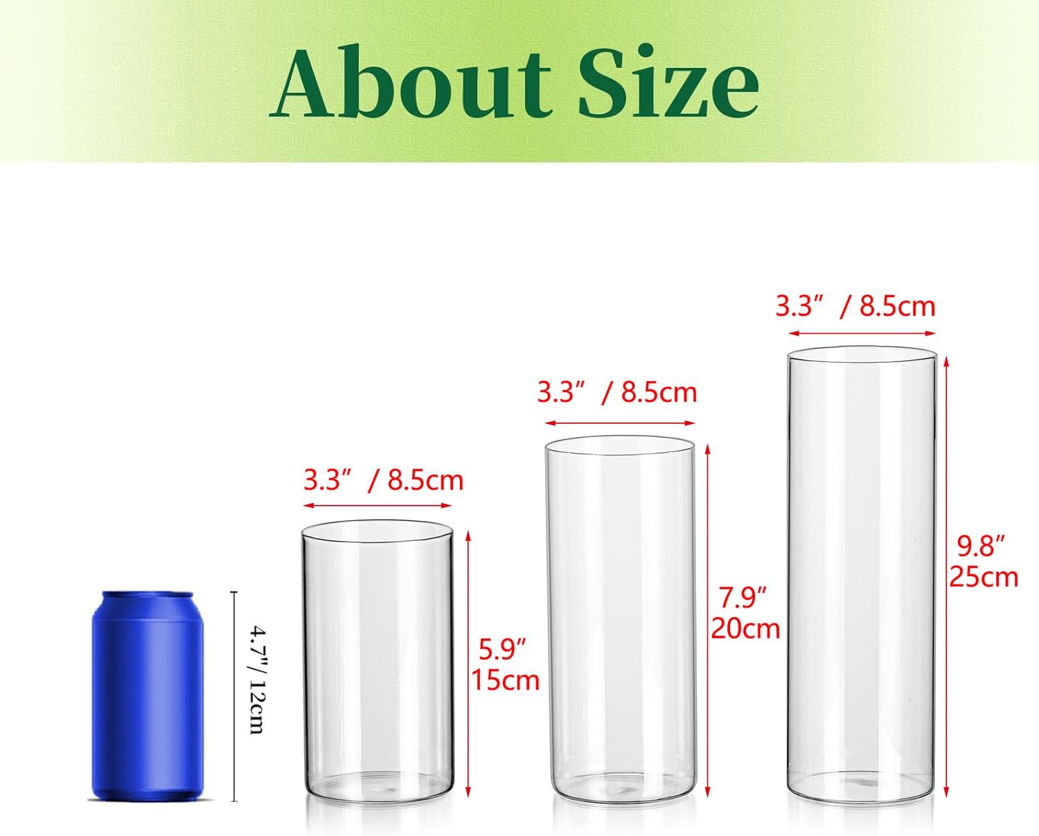 Hewory Glass Cylinder Vases Set of 12, Hurricane Candle Holders for Pillar or Floating Candles, Tall Clear Vase for Centerpieces, Round Vases for Wedding Anniversary Events Home Table Decor, 5.9in