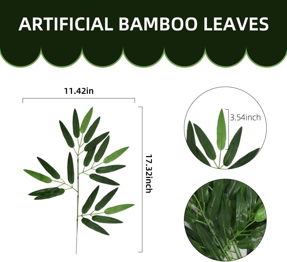 20Pcs Artificial Bamboo Leaves Fake Green Bamboo Stick Greenery Plant for Hotel Home Shelf Wall Farmhouse Bamboo Forest Wind Decoration