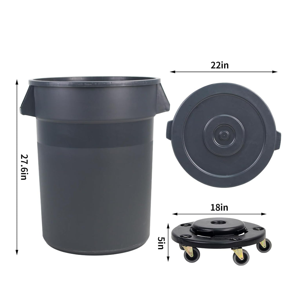32 Gallon Outdoor Trash Can with Lid and Wheel, Rolling Trash Can with Removable Wheels, Commercial Trash Cans, Outdoor Garbage Can for Kitchen, Garage, Backyard and Patio（2 Pack）