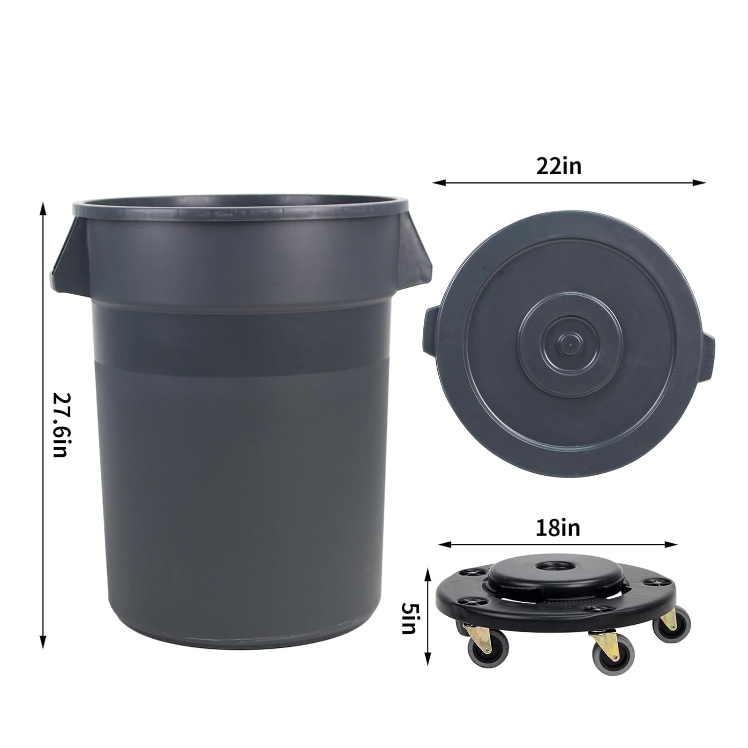 32 Gallon Outdoor Trash Can with Wheels, Rolling Trash Can with Lid & Sturdy Handle, Commercial Round Trash Cans, Outdoor Garbage Can for Kitchen, Garage, Backyard and Patio (32 Gallon, 1 Pack)