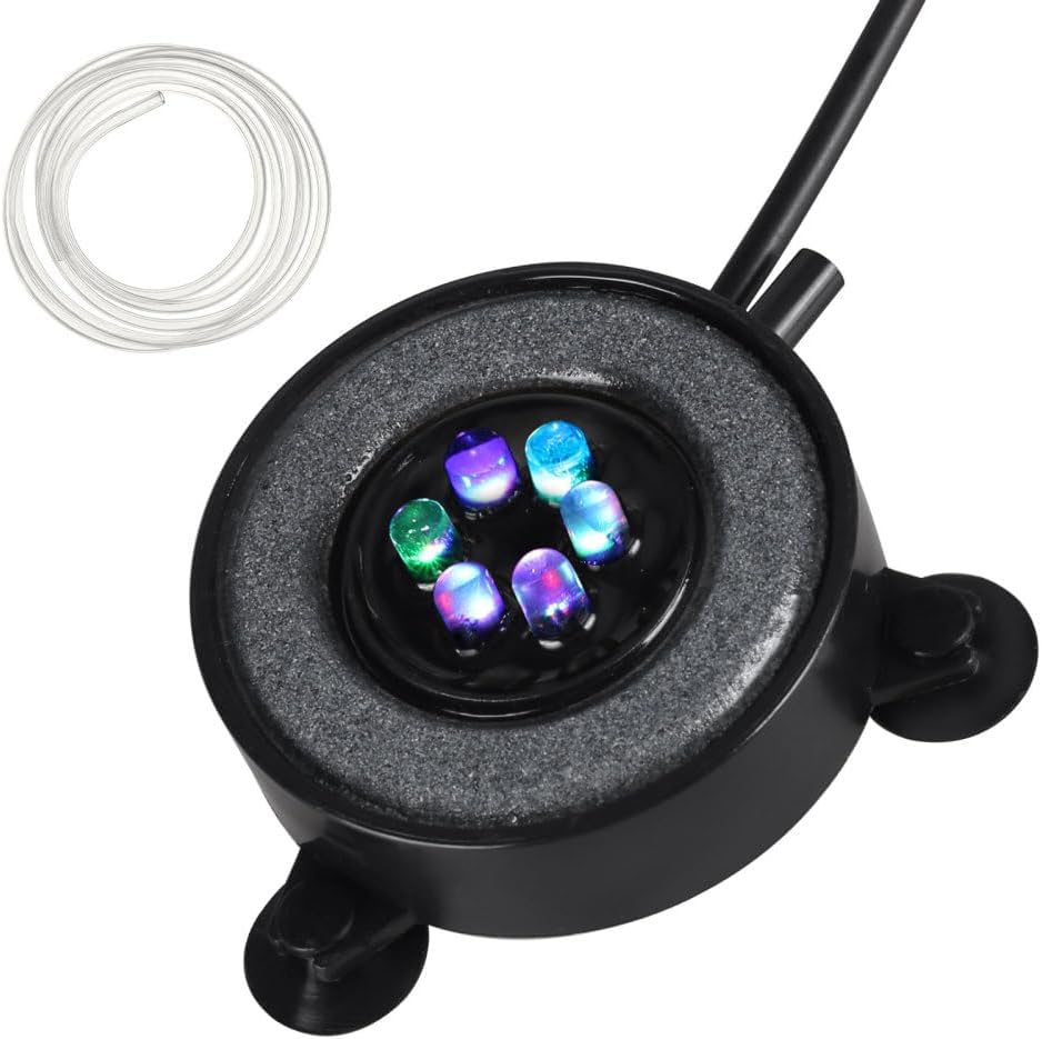 Aquarium LED Bubbler Stone Disc,IP68 Waterproof Fish Tank LED Bubbler Diffuser with Suction Cup Fixing for Freshwater Saltwater Tanks Aquariums(Pump Not Included)