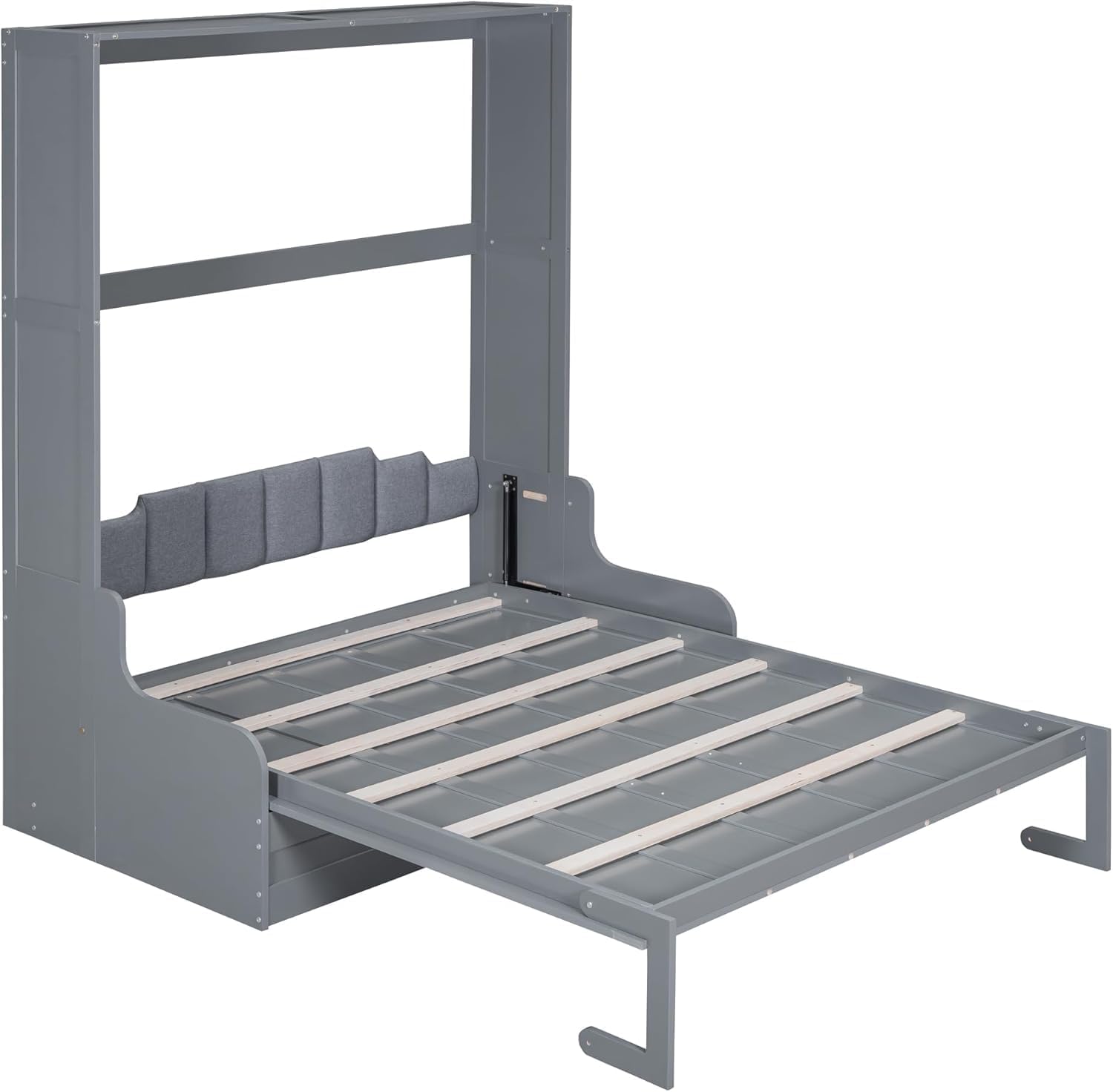 MERITLINE Queen Murphy Bed with Sofa,Wood Folding Murphy Wall Bed Cabinet with Couch (Grey)