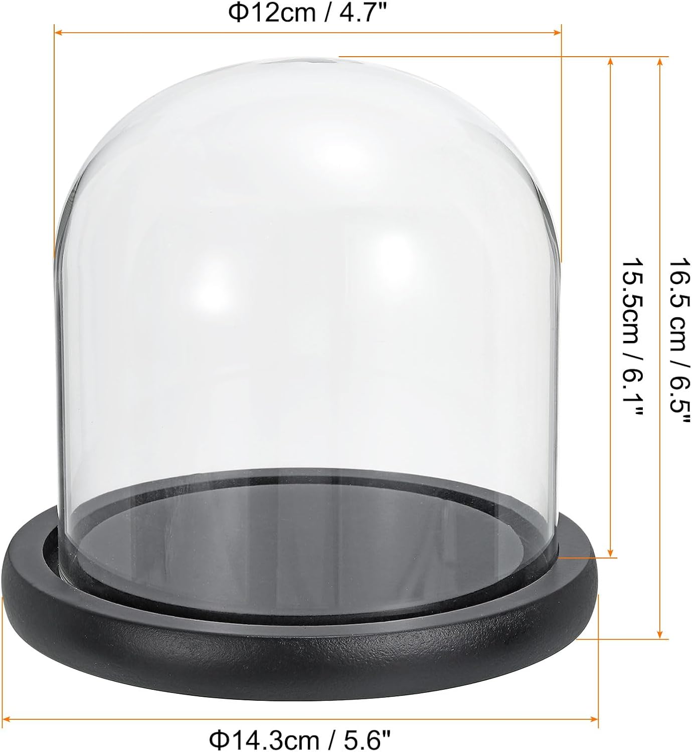 PATIKIL 6.1"x4.7" Clear Cloche Glass Dome, Glass Bell Jar Display Case Tabletop Centerpiece with Black Wooden Base for Christmas Home Decor
