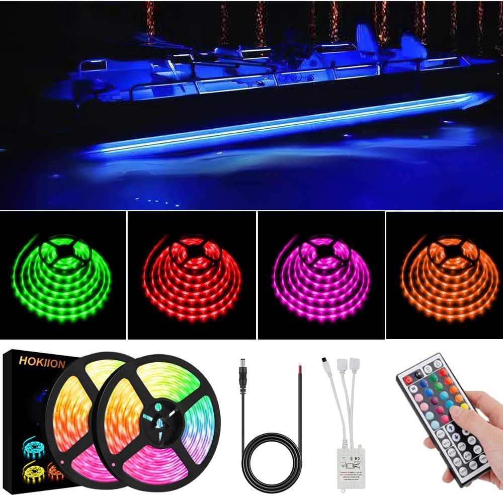LED Boat Strip Lights, 50FT Multi-Color Marine Pontoon Led Lights, Waterproof Boat Interior Light, Under Gunnel Lights, Boat Deck Light, Night Fishing Lights for Pontoon Fishing Bass Yacht