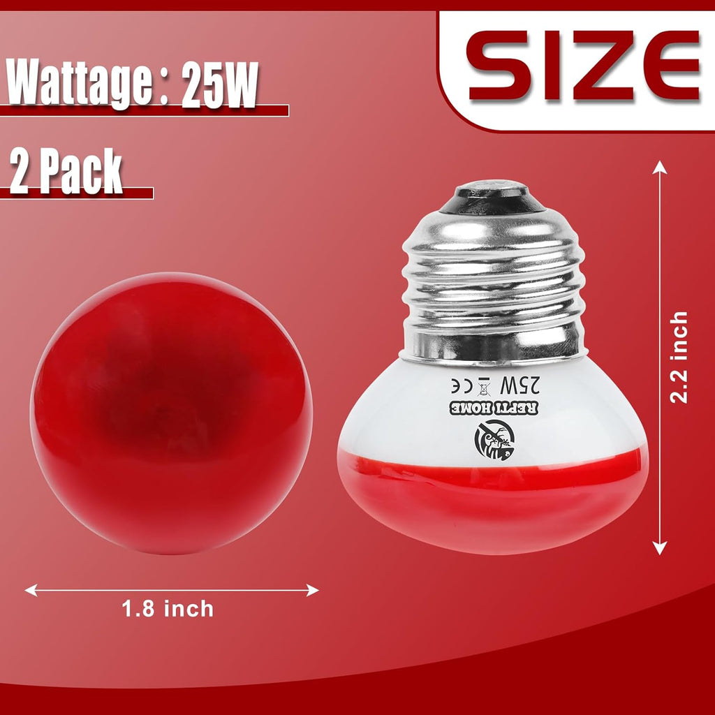 Infrared Reptile Heat Lamp, UVA Red Heat Light Bulb 25W, 2 Pack Reptile Heat Bulb, Infrared Basking Spot Light for Snake, Leopard Gecko, Turtle, Lizard
